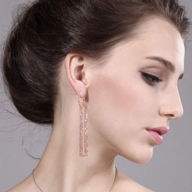 QJLE Rhinestone Long Rose Gold Earrings Dangle Drop Earrings for Women Hypoallergenic Dainty Cute Dangling Earings for Women Trendy Jewelry - Image 3